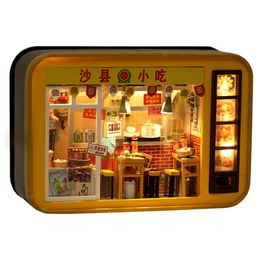 Mini Snack Shop Dollhouse Miniature Furniture Kit Box Theatre Wooden Doll Houses DIY Assemble Toys for Children Adult Gift Casa