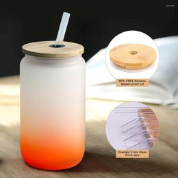 Wine Glasses Frosted Glass Cup With Bamboo Lid Straw 12oz Cups Colored Drinking For Iced Coffee Tea Juice Soda Whiskey Boba