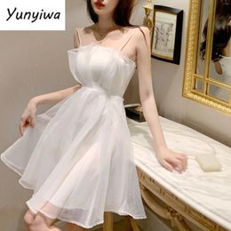 Casual Dresses White Dress For Women Lace Vintage A-line Solid Mid-calf Fashion Korea Clothes Formal Party Sexy