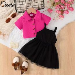 Clothing Sets Ceeniu Summer Baby Girls Clothes Waffles Pink Jacket Spaghetti Strap Black Dresses Born Princess For