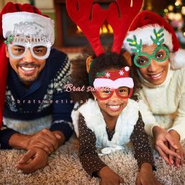 Christmas Glitter Glasses Santa Claus Masks Snowman Photo Booth Props for Holiday Christmas Party Favours Decorations