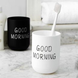 Bathroom Tumblers Portable Couple Toothbrush Washing Mouth Cup Good Morning Plastic Home Hotel Tooth Brush Holder Drinkware Cup