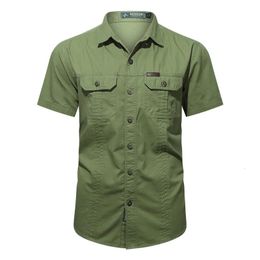 Summer Denim Short Sleeve Men Shirts 100% Cotton Army Military Casual Shirts Outdoor Hiking Fishing Clothing Plus Size 240403