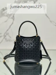 High quality 10A Luxury Designer Handbag P Women's Black cowhide Hollow Bucket Bag Single shoulder crossbody handbag