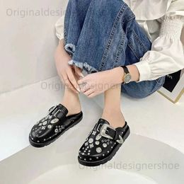 Slippers Summer Women Slippers Platform Punk Rock Leather Mules Creative Metal Fittings Casual Party Shoes Female Outdoor Slippers T240409