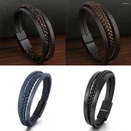 Bangle 2024 Trendy Leather Bracelet For Men Stainless Steel Brown Rope Braided Man Jewellery Gift Wholesale