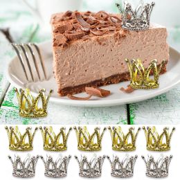 5pcs Small Rhinestone Tiara Crown Gold Silver Mini Crown Cake Topper Decor For Baby Shower Birthday Wedding Supplies