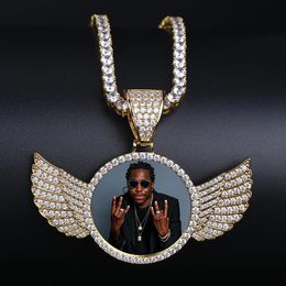 TOPGRILLZ Gold Custom Made Po With wings Medallions Necklace Pendant 4mm Tennis Chain Cubic Zircon Mens Hip hop Jewellery 240402