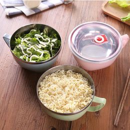 Bowls 1Pc Stainless Steel Double-Layer Insulated Instant Noodle With Handle Leak Proof Fruit Salad Mixing Bowl Kitchen Tableware