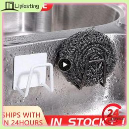 Hooks Sink Sponge Rack Drain Storage Shelf Stainless Steel Kitchen Wire Ball Rag Organiser Holder Self Adhesive Wall Hook