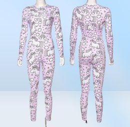 Rainbow unicorn Print Rompers Womens Jumpsuit Sporty Long Sleeve Bodysuit Fitness Active Wear Jumpsuits Cute Girl T2004013887905