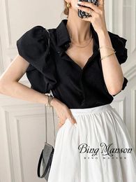 Women's Polos Korean Shirt Summer Slim Fit Flight Sleeves Unique Design Retro Aesthetics Pure Flip Collar Office Clothing