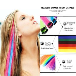 18 Colored Synthetic Ombre Clip In Hair One Piece Long Straight Rainbow 22 Inch Party Highlights Extensions For Women Kids Girls