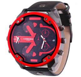 Wristwatches 55cm Big Face Quartz Watch For Men Dual Times Date Men039s Wrist Watches Man Black Leather Waterproof Relogio Mas1260680