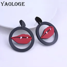 Dangle Earrings YAOLOGE Red Lips Fangs Cool Round Hollow Creative Design Personality Party Punk Jewelry Acrylic Ear Accessories 2024