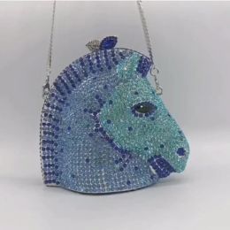 Women Horse Head Shape Stones Clutch Purse Evening Purses and Handbags Wedding Party Dinner Clutches Rhinestone Minaudiere Bags