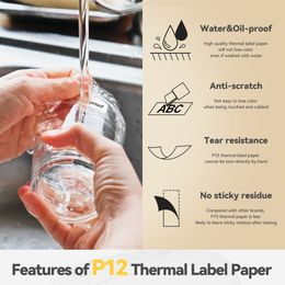 3PK P12 Transparent Label Tape Self-adhesive White Continuous Label Paper Suit for P12 P15 Thermal Label Printer DIY P12 Sticker