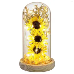 Decorative Flowers Astetic Room Decor Dried Sunflower Party Decoration Decorate Light Glass Dome Indoor Lamp Woman