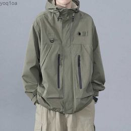 Men's Jackets TFETTERS brand Techwaer outdoor jacket mens M-5XL pocket multi pocket mountain hooded jacket mens 2024 autumn and winter jacketL2404