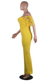 Long Jumpsuit Women Summer Elegant Yellow Off Shoulder Rompers Party Office Work Ladies Overall Mono Mujer Tute Donna Eleganti