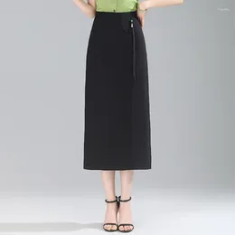 Skirts Women High Waisted Slim Fit Bodycon Black Skirt 2024 Spring Office Lady Vintage Elegant Split Casual Work Long 93177