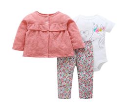 Newborn Baby Girl Clothing Set Cotton Long Sleeve Coat Topsrompers Unicornpant Floral 3 Piece Outfits Infant Baby Clothes Set Y12369425
