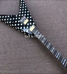 Rare Randy Rhoads Polka Dot Flying V Black White Electric Guitar Floyd Rose Tremolo Bridge Whammy Bar Grover Tuners5713217