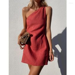 Casual Dresses Chic Elegant Summer Dress Women Sexy One-Shoulder Asymmetric Diagonal Collar Party Club Mini Vestidos