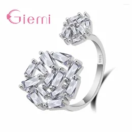 Cluster Rings Shining Austrian Crystal Flower Design Wedding Jewellery Pure 925 Sterling Silver For Women Gift Engagement Party
