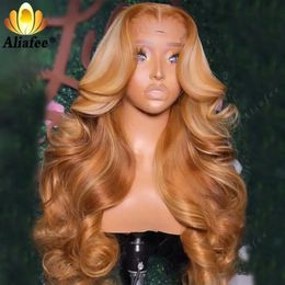 Honey Blonde Body Wave 13X6 Lace Frontal Transparent PrePlucked Highlight Coloured 13X4 Front Human Hair s For Women 240402