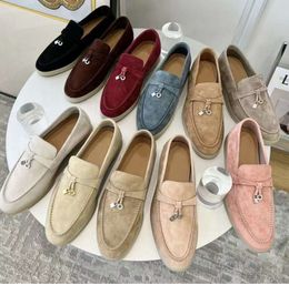 LP designer dress shoes for womens top quality Cashmere Leather man loafers High elastic beef tendon bottom casual Flat Heel Soft sole Women work Office Shoe fqweg gew