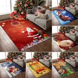 Red 3D Merry Christmas Decor Entrance Carpet Living Room Coffee Table Blanket Santa Claus Snowflake Mat Bedroom Rugs Floor Mats