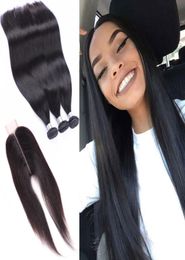 Peruvian Human Hair Natural Colour 3 Bundles With 2X6 Lace Closure Straight Bundles With 2 By 6 Closure Hair Wefts With Closure 833917738