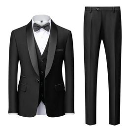 M6XL Mens Casual Business Have Smoking Suit High End Brand Boutique Fashion Blazer Vest Pants Groom Wedding Dress Party 240407