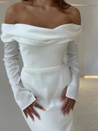 Modern Off The Shoulder Pleat Mermaid Wedding Dresses With Long Sleeves Custom Made Bridal Grown 2024 Vestido De Noival