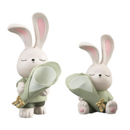 Resin Bunny Statue, Flower Vase Bud Vase Organiser Pen Holder Rabbit Figurine Sculpture Planter for Dining Room Holiday Party