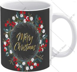 Mugs Merry Christmas Wreath Mug Year Coffee Ceramic Drinking Cup With Handle Tea 11oz For Office Home Gift