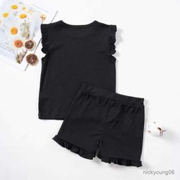 Clothing Sets New Girls Solid Sets 2pcs Clothing Set Casual Sleeveless Tops+ Short Pants Suits Kids Fashion Summer Clothes Suit 0-5T