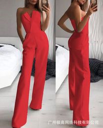 Summer Women Sexy Strapless Slim Office Lady Jumpsuits Elegant Sleeveless Black White Red Jumpsuit Female Casual Romper 240402