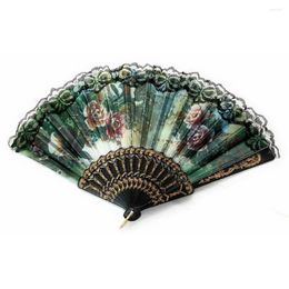 Decorative Figurines 12pcs Folding Fan Spanish Handheld Woman Dance Floral Print Fabric Portable Party Wedding Decoration