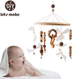 Baby Wooden Bed Bell Cartoon Cat Pendant Hanging Rattle Toy Hanger Crib Mobile Wood Holder Arm Bracket Kid Gifts 240409