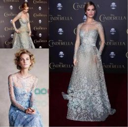 Elie Saab 2024 Evening Dresses Couture Celebrity Prom Wear Modest Sky Blue Lace Pearls Illusion Long Sleeve Formal Party Dress