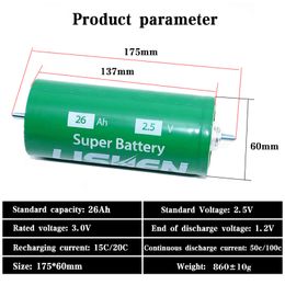 1-5PCS New 2.5V 26Ah Lithium Titanate LTO Battery 30000 Cycles Long Life DIY 12V 24V Solar&Wind Energy Systems etc Power Cells