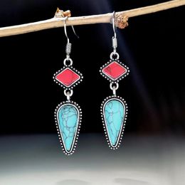 Dangle Earrings Personality Creative Retro Inlaid Red Turquoise Harajuku Ethnic Bride Banquet Party Birthday Gift