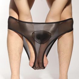 Underpants Unisex Seamless See Through Stretch Panties Shorts Sexy Oily Transparent Underwear Breathable Erotic Gunmetal Separate