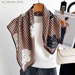 Scarves Fashion Classic Luxury Houndstooth 65*65cn Square Silk Scarf Elegant Soft Women Neck Scarf Hairband Headscarf Hijab Neckerchief240409