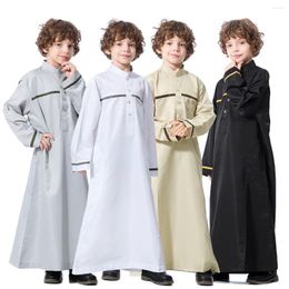 Ethnic Clothing Arab Islamic Boys Jubba Thobe Thawb Kaftan Muslim Abaya Long Sleeve Children Robes Saudi Style Kids Casual Dress Robe