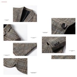 BROWON New Men Blazer Slim Fit Plaid Long Sleeve Smart Casual Blazer for Men 2024 Spring and Autumn Wedding Coat for Men Clothes