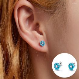 Stud Earrings 925 Sterling Silver Turquoise Geometric Studs For Women Girl Zircon Flower Design Jewelry Party Gift Drop
