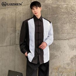 Men's Casual Shirts LUZHEN Fashion Stripe Printer Long Sleeve Elegant Colour Contrast Design Tops 2024 Spring Clothes LZ2258